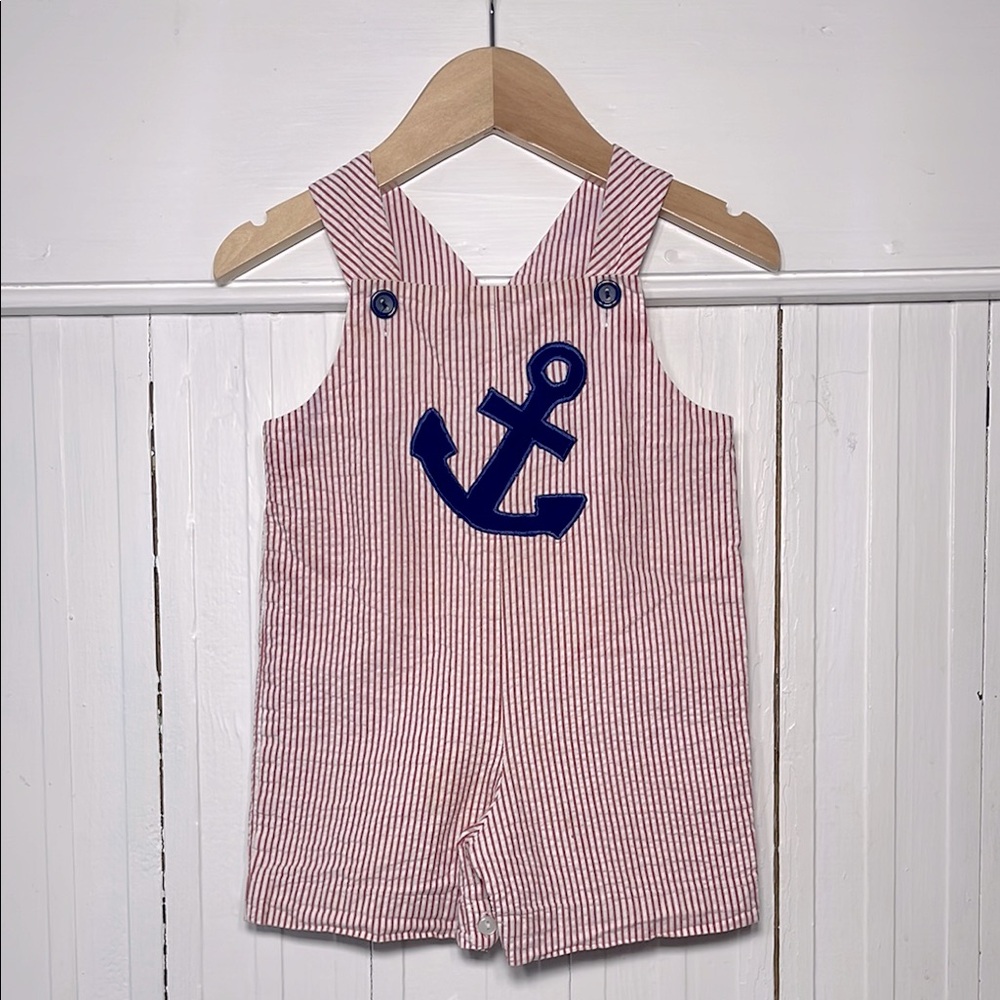 COTTON BLU VGUC 100% Cotton Seersucker Nautical Appliqué Anchor Romper